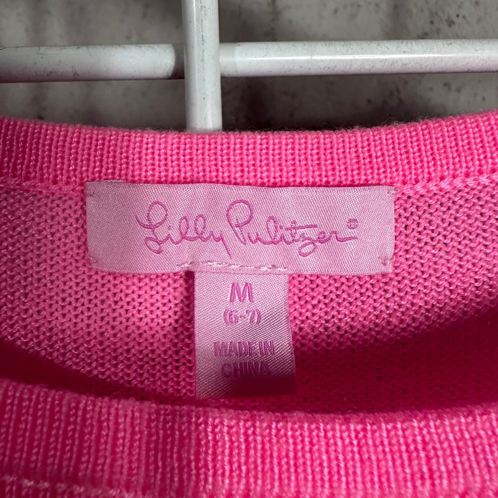 Lilly Pulitzer Womens Pink Ruffle Hem Ribbed 3/4 Sleeve Knit Sweater Top Size M - Picture 2 of 7